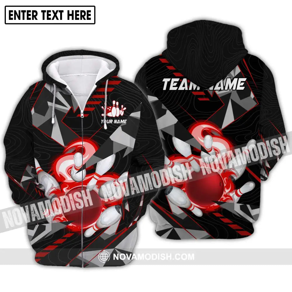 Unisex Shirt - Custom Name And Team Name Shirt Red Smoke Bowling Zipper Hoodie / S T-shirt