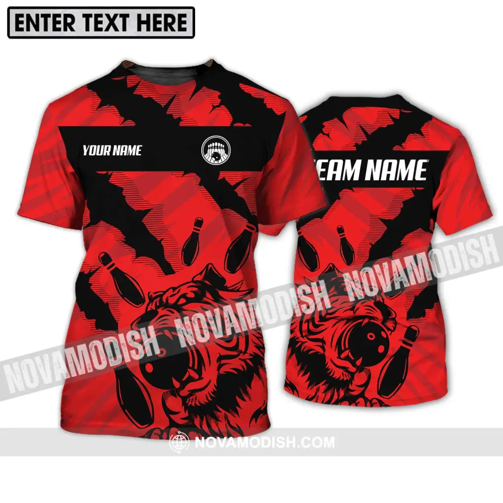 Unisex Shirt - Custom Name And Team Name Shirt Red Tiger Bowling Ball And Pins T-Shirt / S T-shirt