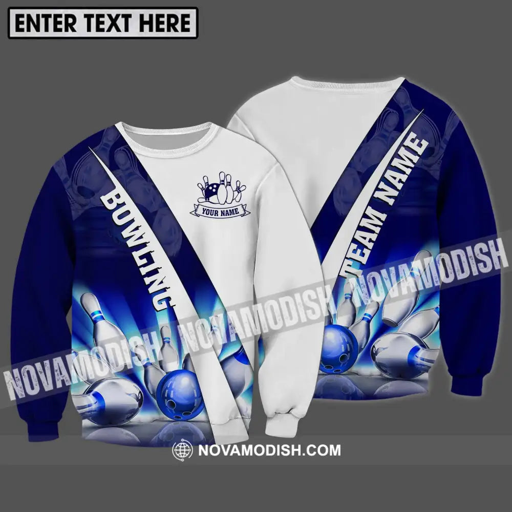 Unisex Shirt - Custom Name And Team Name Shiny Bowling Ball And Pins Shirt Long Sleeve / S T-shirt