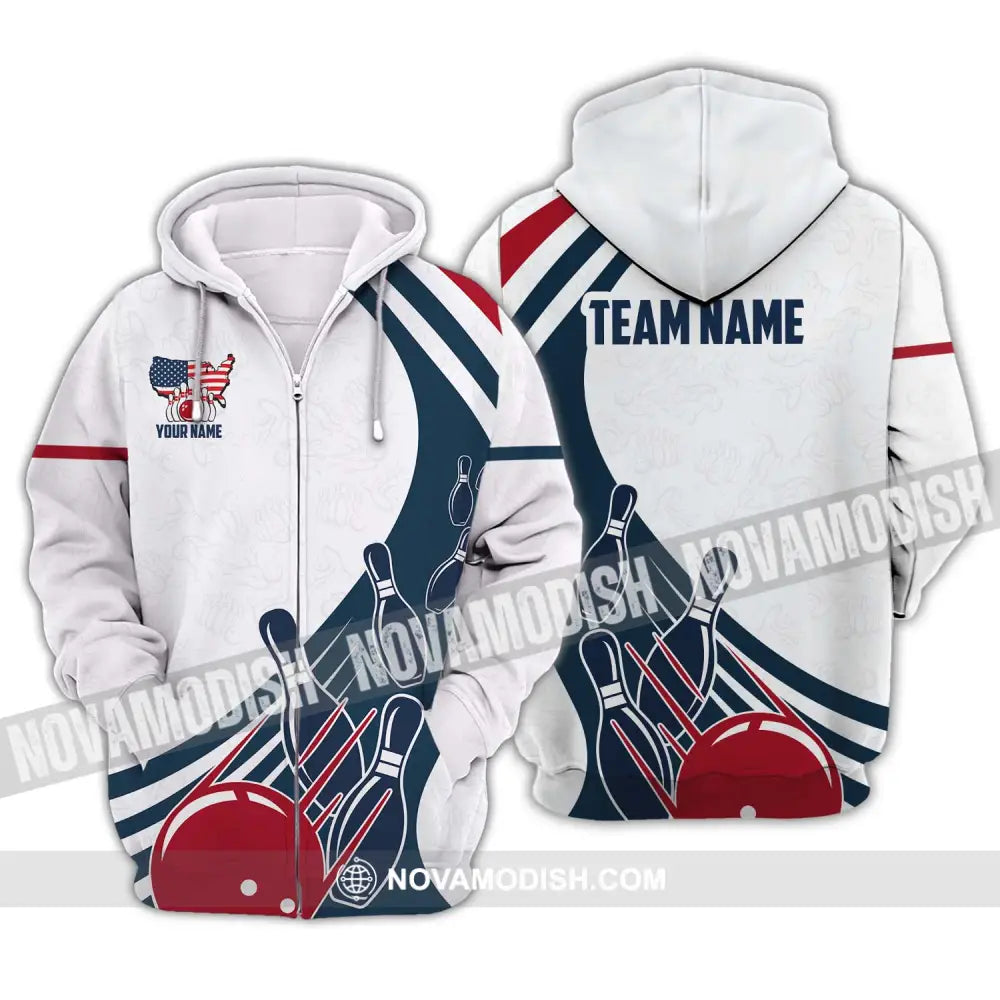 Unisex Shirt - Custom Name And Team Name Shirt Simple Bowling Ball Zipper Hoodie / S T-shirt