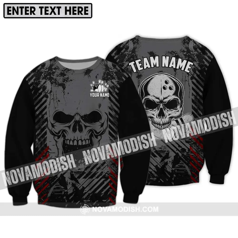 Unisex Shirt - Custom Name And Team Name Shirt Skull Bowling Shirt Long Sleeve / S T-shirt