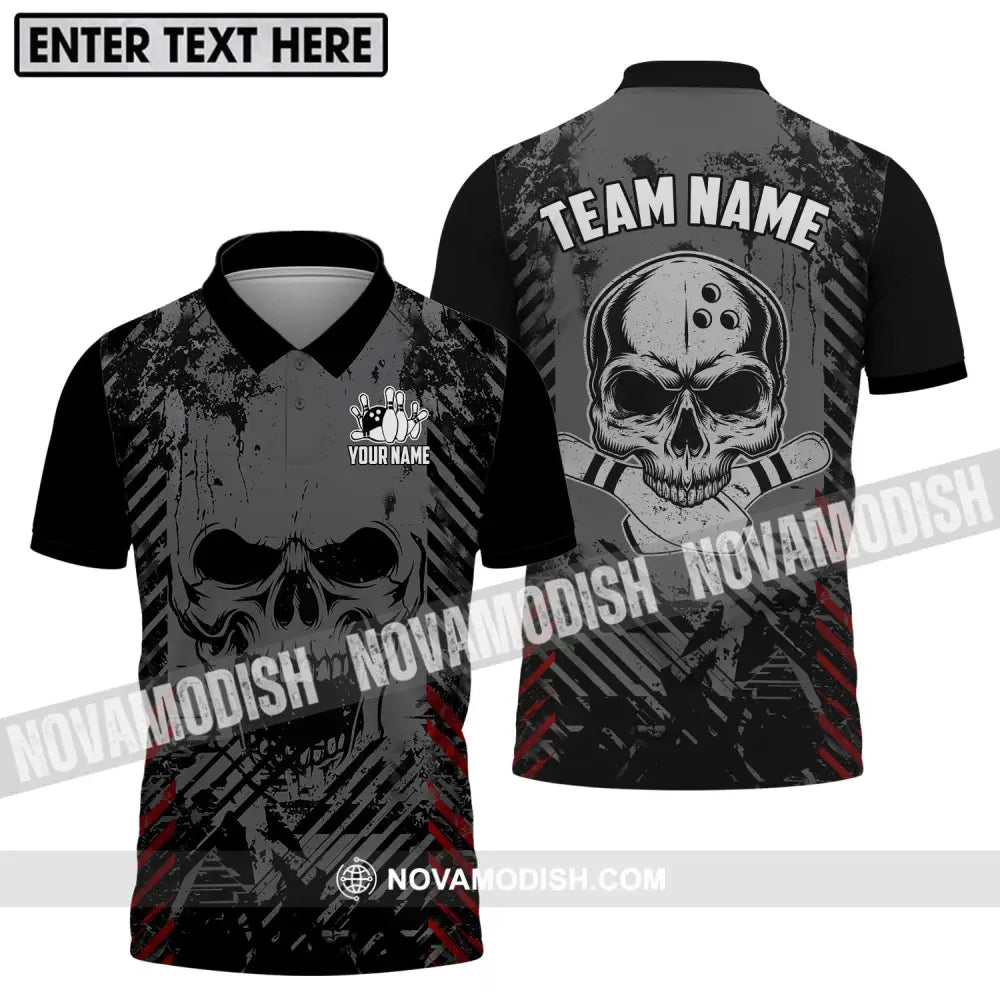 Unisex Shirt - Custom Name And Team Name Shirt Skull Bowling Shirt Polo Shirt / S T-shirt
