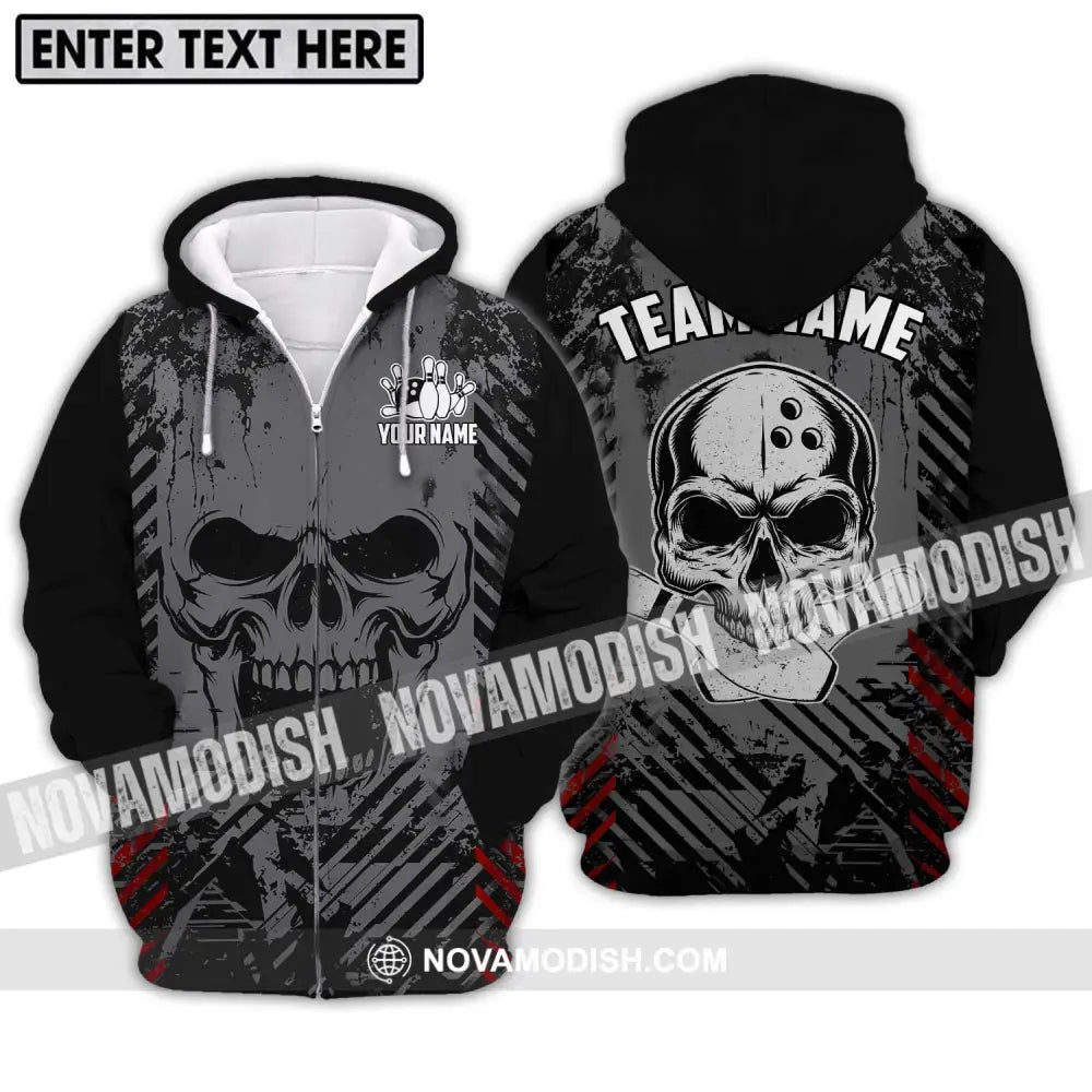 Unisex Shirt - Custom Name And Team Name Shirt Skull Bowling Shirt Zipper Hoodie / S T-shirt