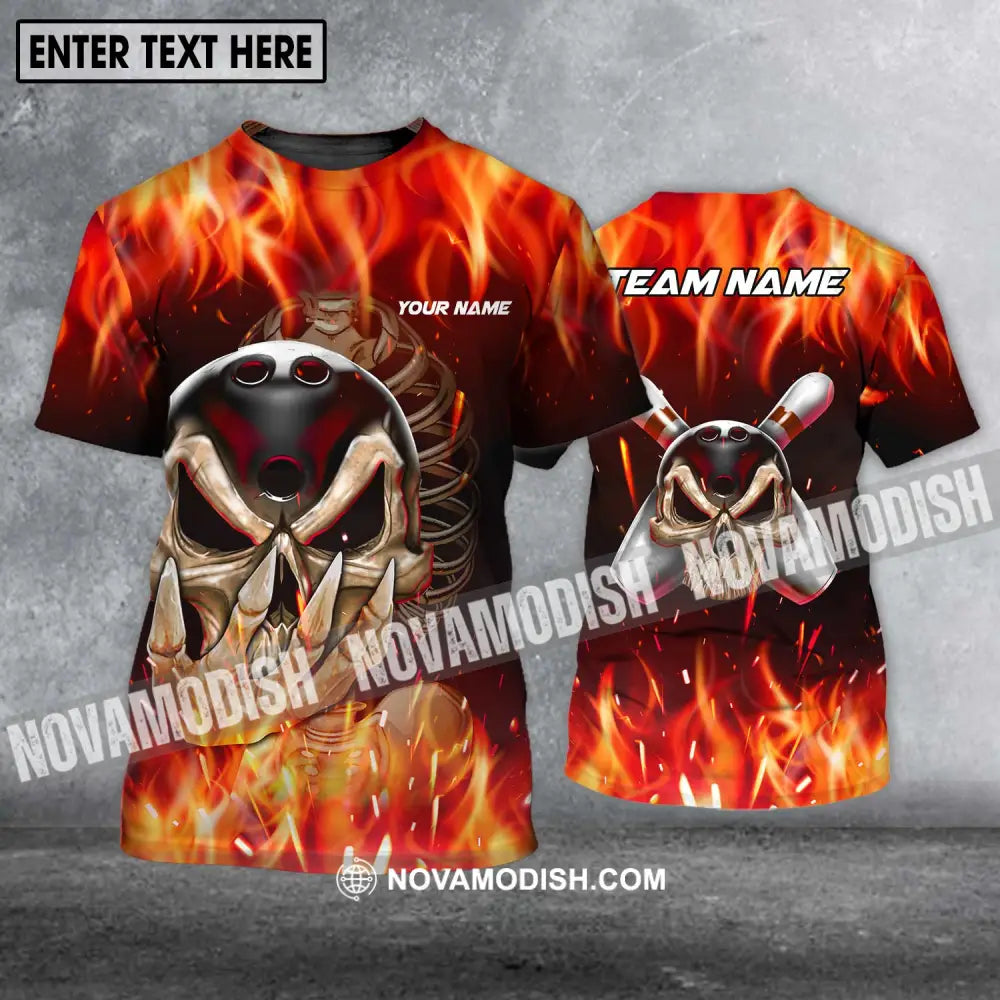 Unisex Shirt - Custom Name And Team Name Shirt - Skull Fire Bowling - Shirt For Bowling Lover T-Shirt / S T-shirt
