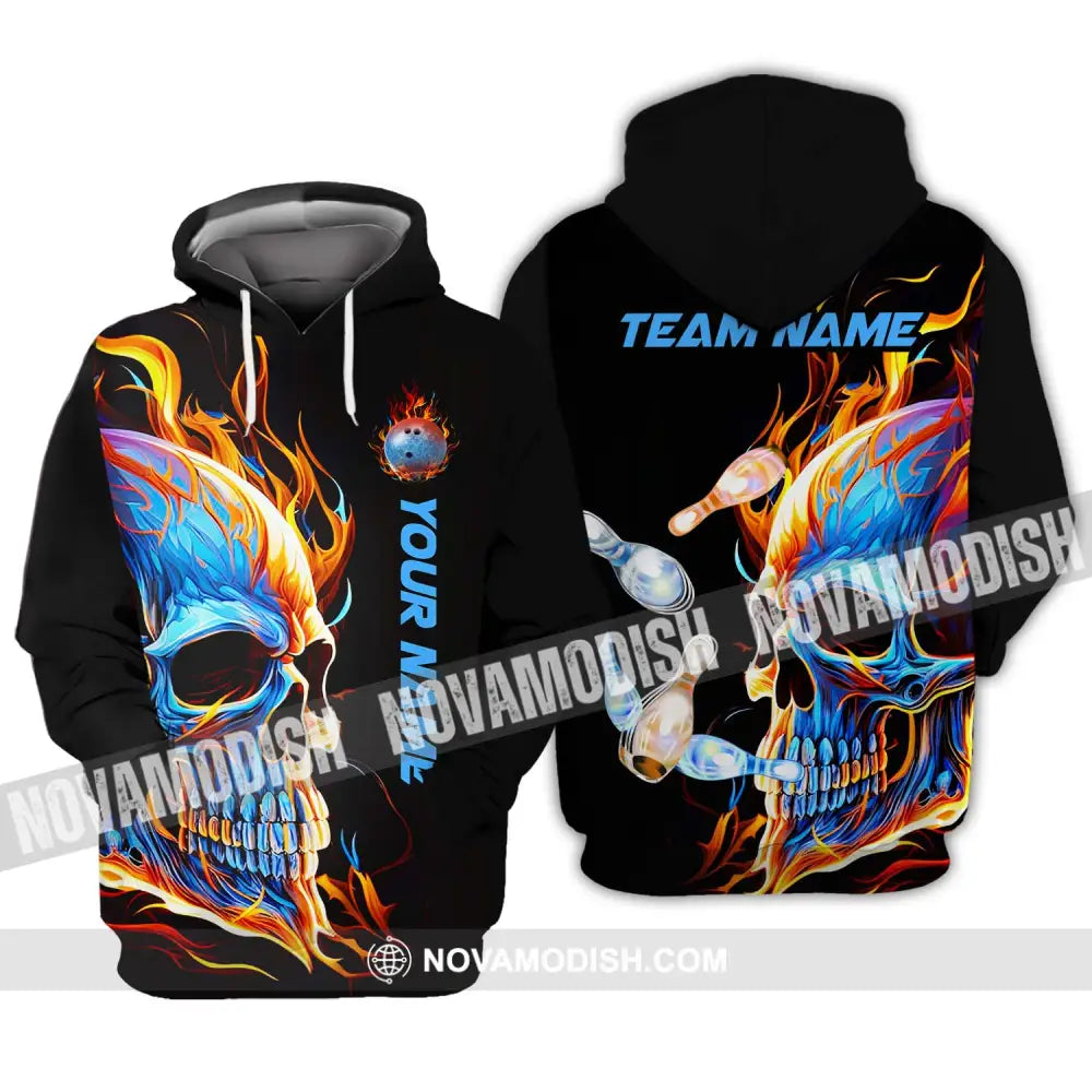 Unisex Shirt - Custom Name And Team Name Shirt Skull Ice Fire Bowling Hoodie / S T-shirt