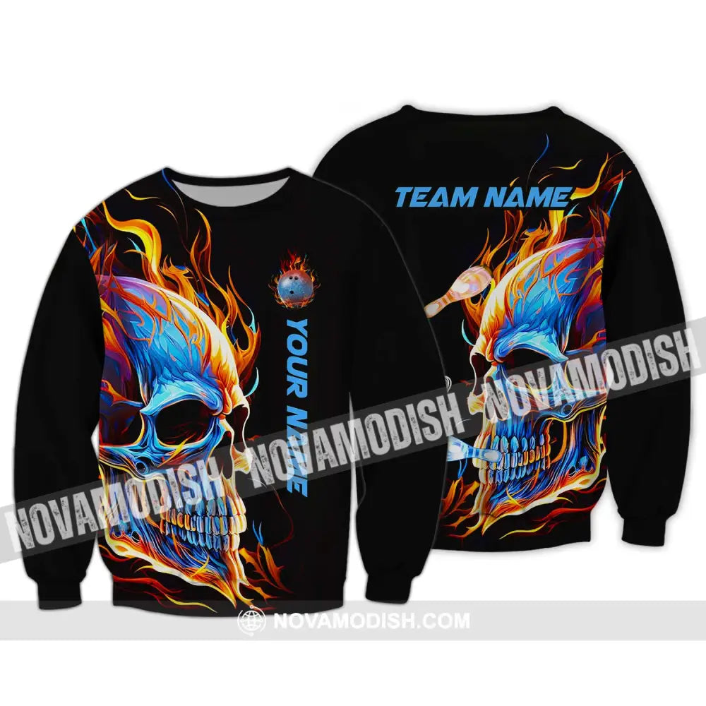 Unisex Shirt - Custom Name And Team Name Shirt Skull Ice Fire Bowling Long Sleeve / S T-shirt