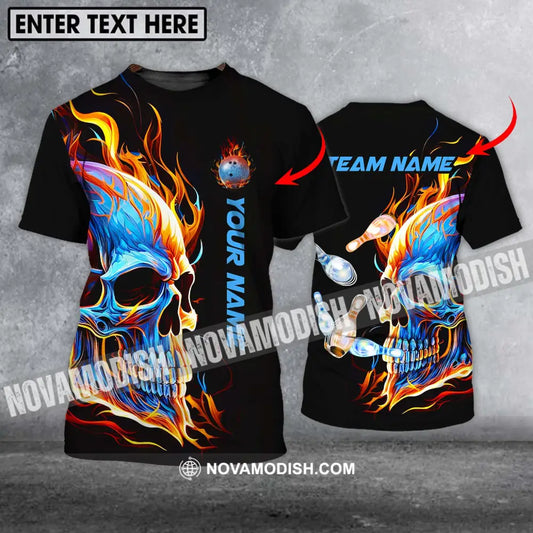Unisex Shirt - Custom Name And Team Name Shirt Skull Ice Fire Bowling T-shirt
