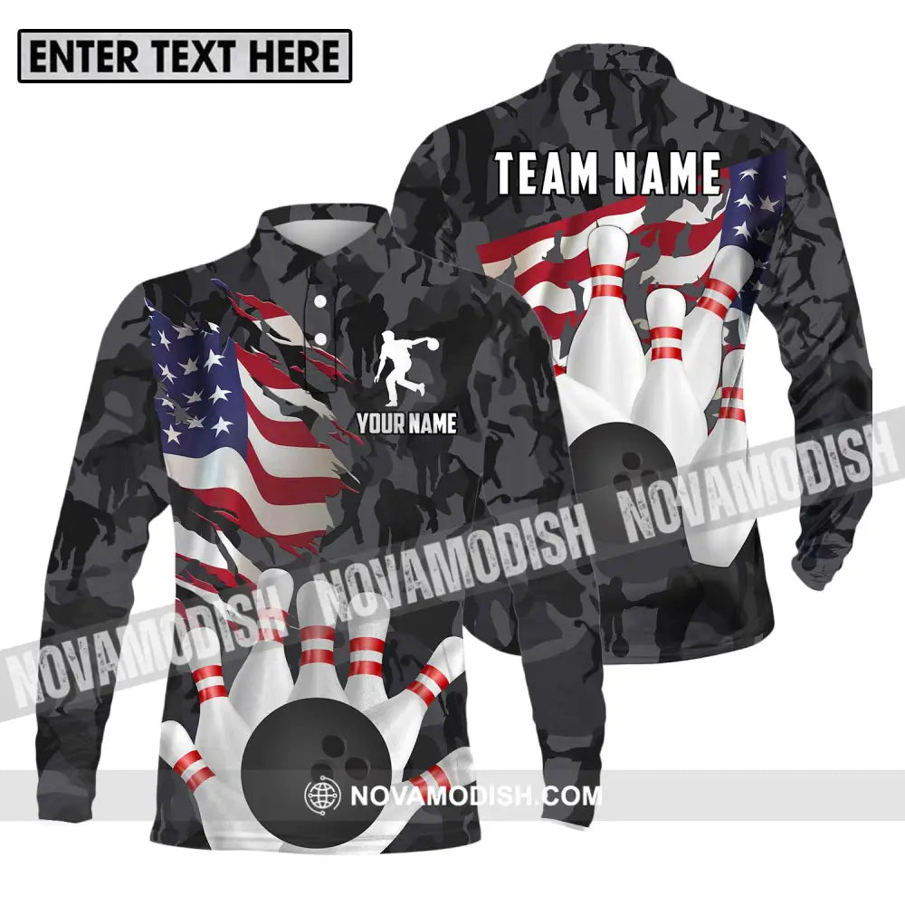 Unisex Shirt - Custom Name And Team Name Sport Shirt America Bowling Player Long Sleeve Polo / S T-shirt