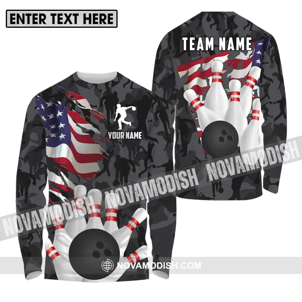 Unisex Shirt - Custom Name And Team Name Sport Shirt America Bowling Player Long Sleeve Shirt / S T-shirt