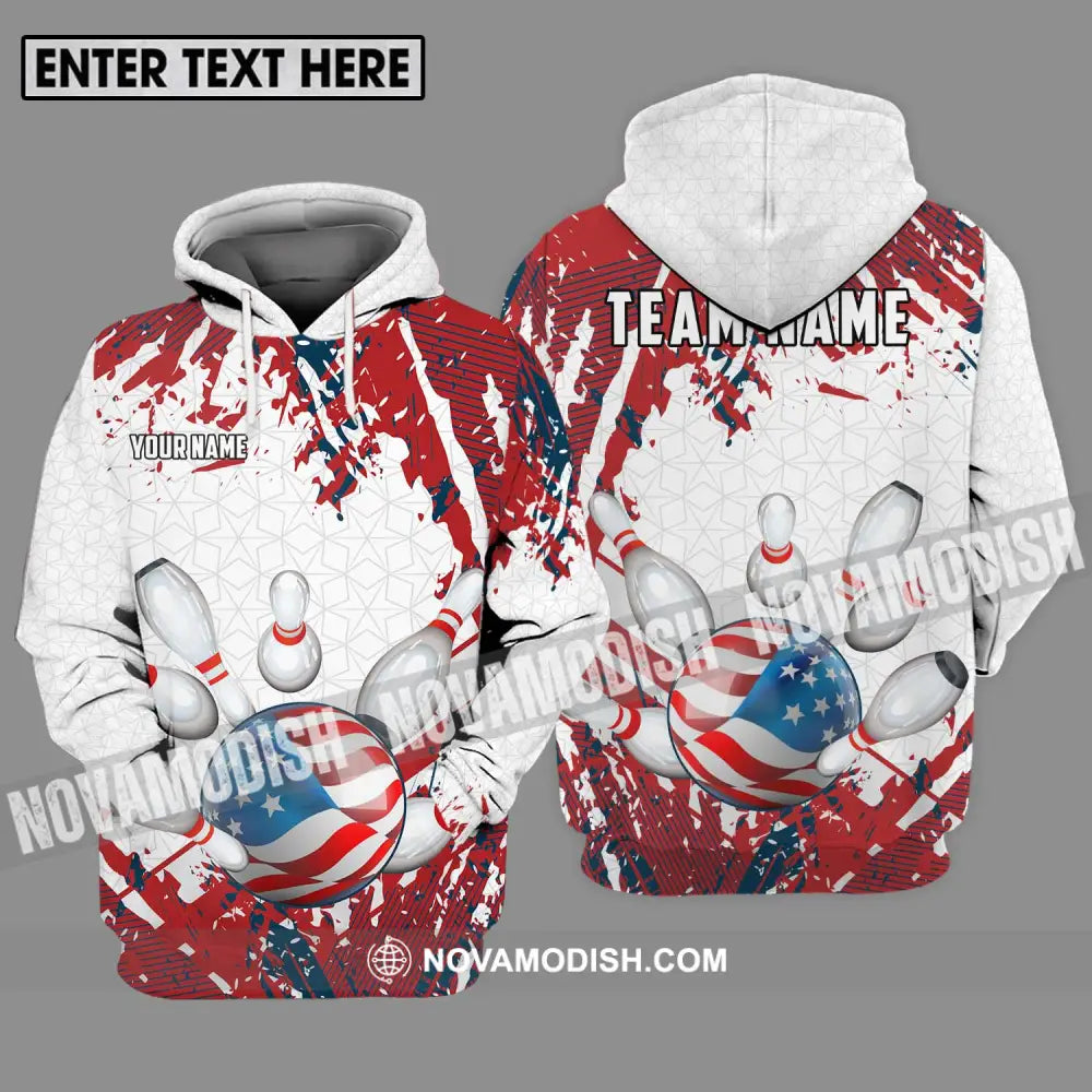 Unisex Shirt - Custom Name And Team Name Sport Shirt America Flag Color Bowling Ball Hoodie / S T-shirt