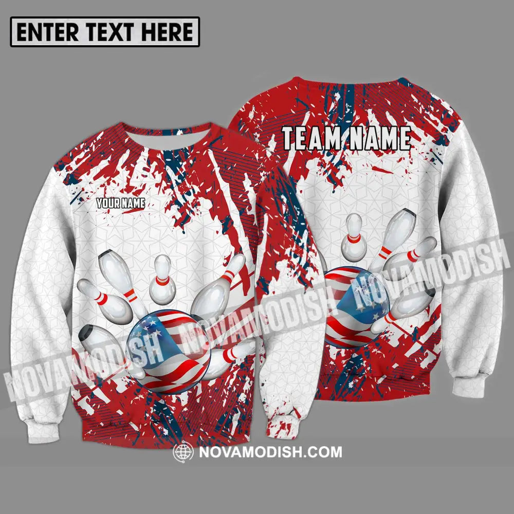 Unisex Shirt - Custom Name And Team Name Sport Shirt America Flag Color Bowling Ball Long Sleeve / S T-shirt