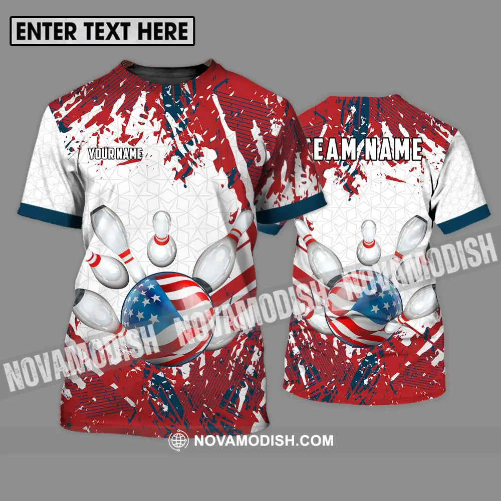 Unisex Shirt - Custom Name And Team Name Sport Shirt America Flag Color Bowling Ball T-Shirt / S T-shirt