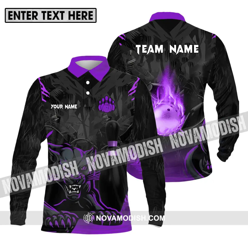 Unisex Shirt - Custom Name And Team Name Sport Shirt Black Panther Bowling Long Sleeve Polo / S T-shirt