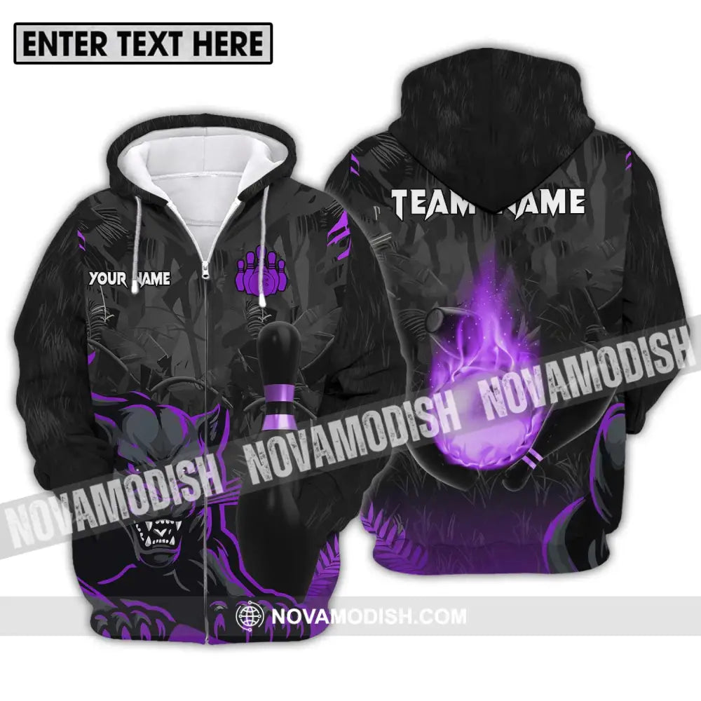 Unisex Shirt - Custom Name And Team Name Sport Shirt Black Panther Bowling Zipper Hoodie / S T-shirt