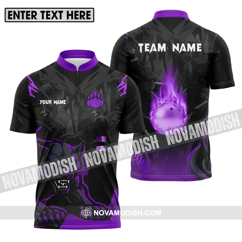 Unisex Shirt - Custom Name And Team Name Sport Shirt Black Panther Bowling Zipper Polo Shirt / S T-shirt