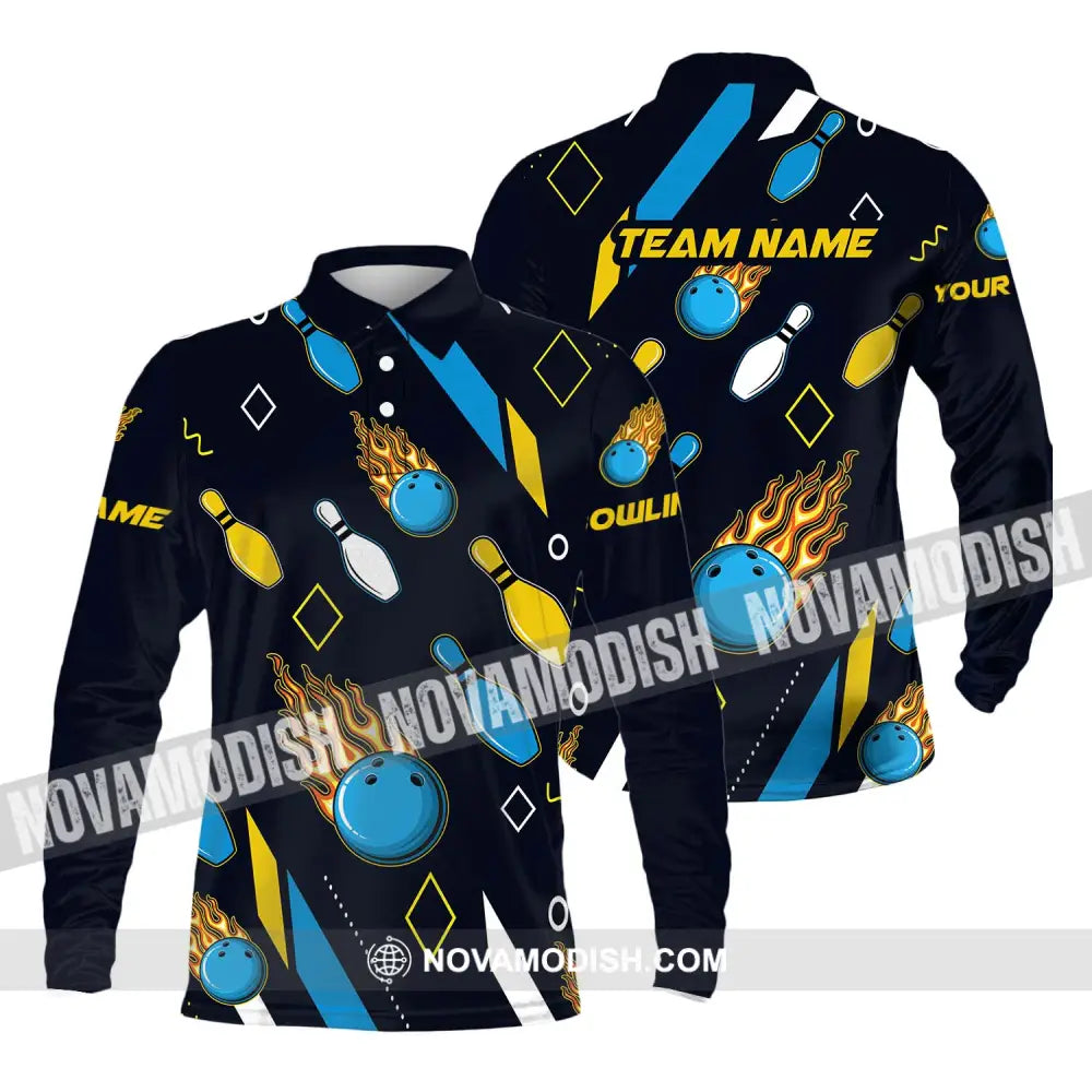 Unisex Shirt - Custom Name And Team Name Sport Shirt Bowling Ball Three Color Long Sleeve Polo / S T-shirt