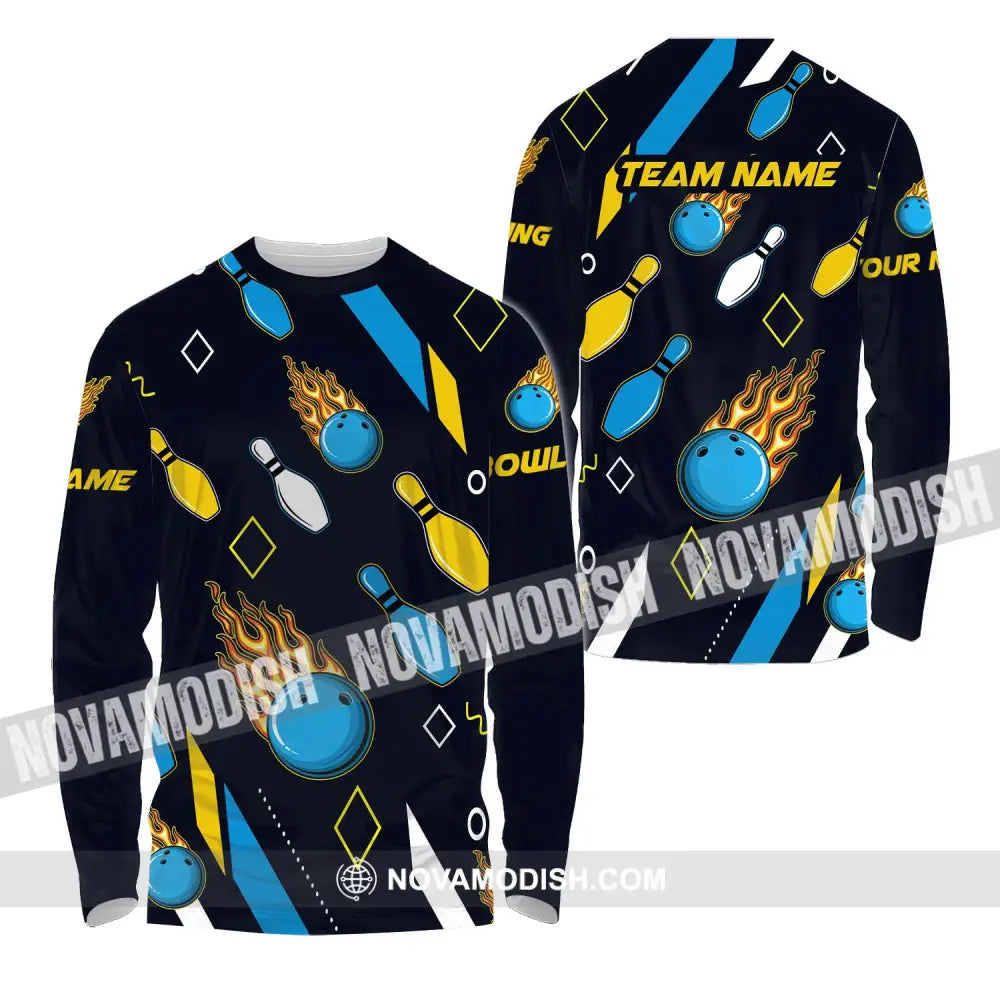 Unisex Shirt - Custom Name And Team Name Sport Shirt Bowling Ball Three Color Long Sleeve Shirt / S T-shirt