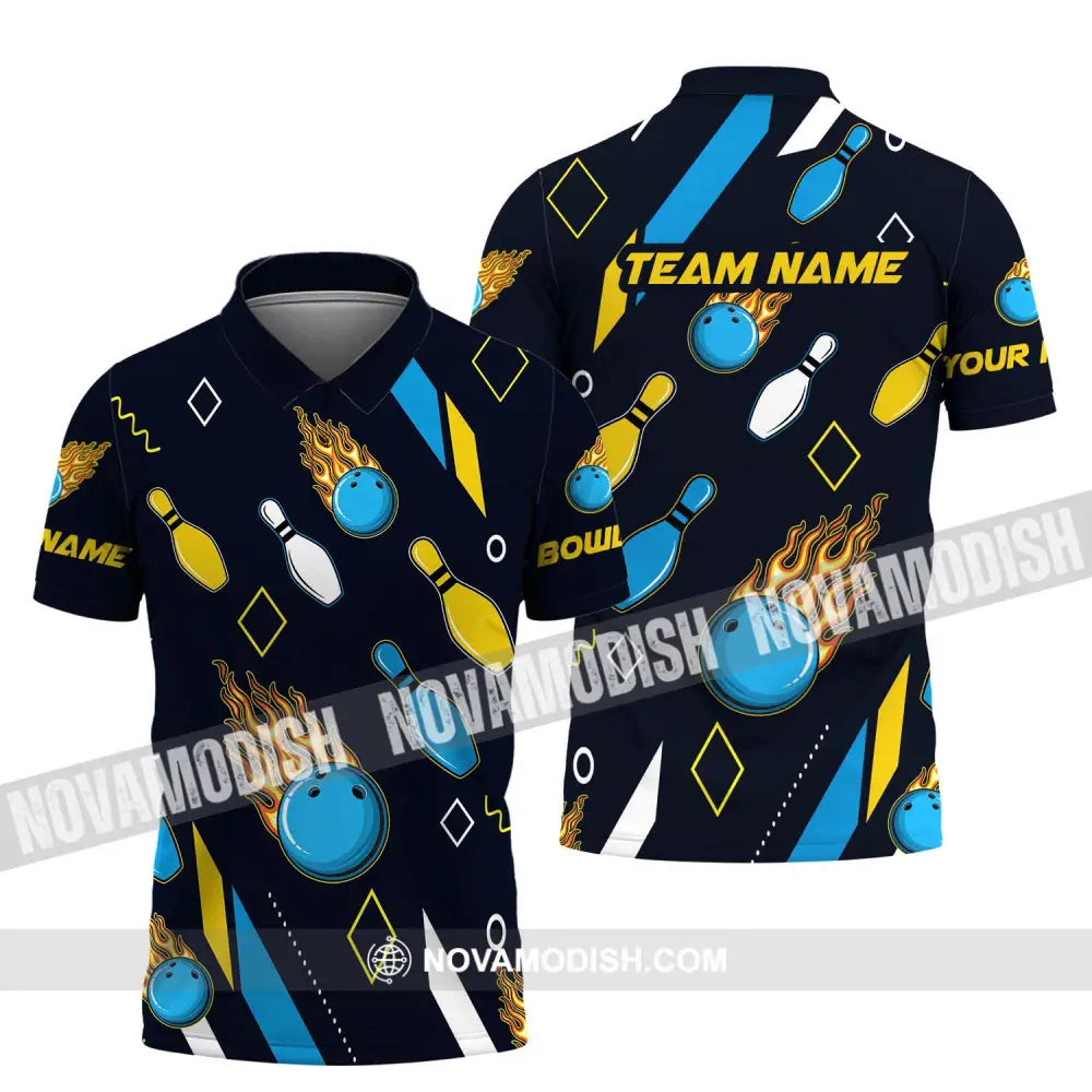 Unisex Shirt - Custom Name And Team Name Sport Shirt Bowling Ball Three Color Polo Shirt / S T-shirt