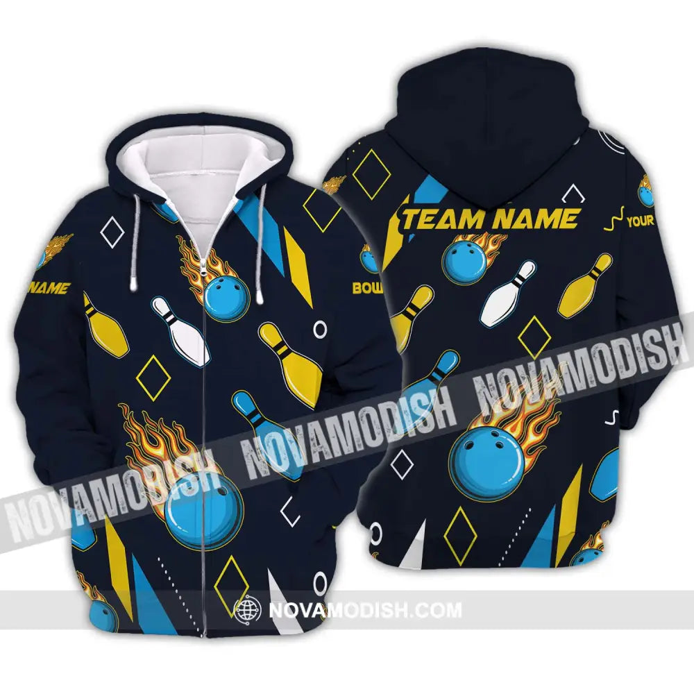 Unisex Shirt - Custom Name And Team Name Sport Shirt Bowling Ball Three Color Zipper Hoodie / S T-shirt