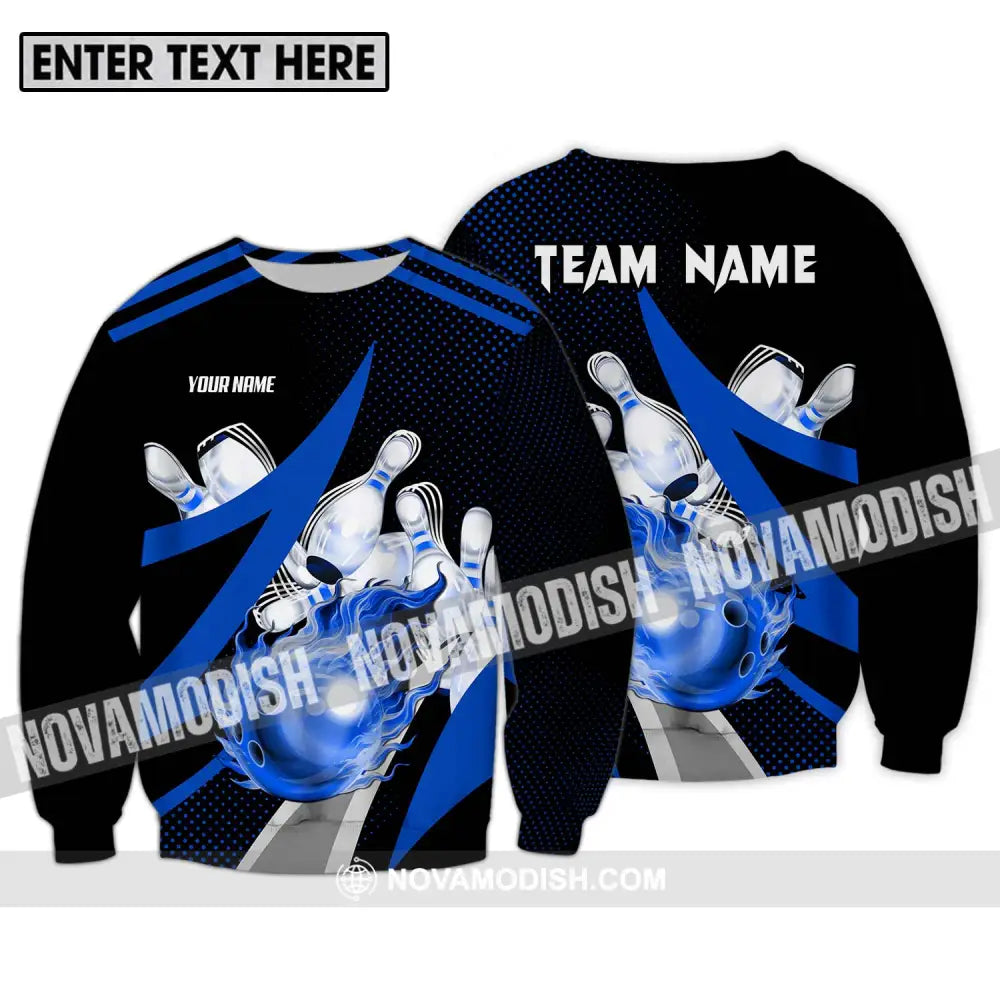 Unisex Shirt - Custom Name And Team Sport Bowling Shirt Blue Bowling Ball Long Sleeve / S T-shirt