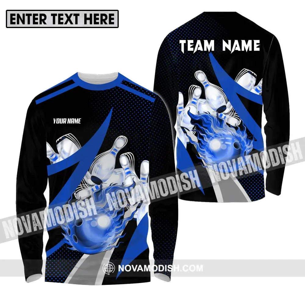Unisex Shirt - Custom Name And Team Sport Bowling Shirt Blue Bowling Ball Long Sleeve Shirt / S T-shirt