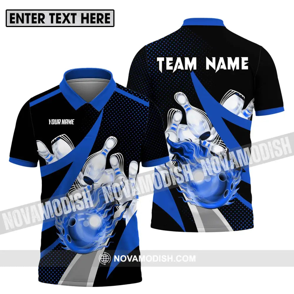 Unisex Shirt - Custom Name And Team Sport Bowling Shirt Blue Bowling Ball Polo Shirt / S T-shirt