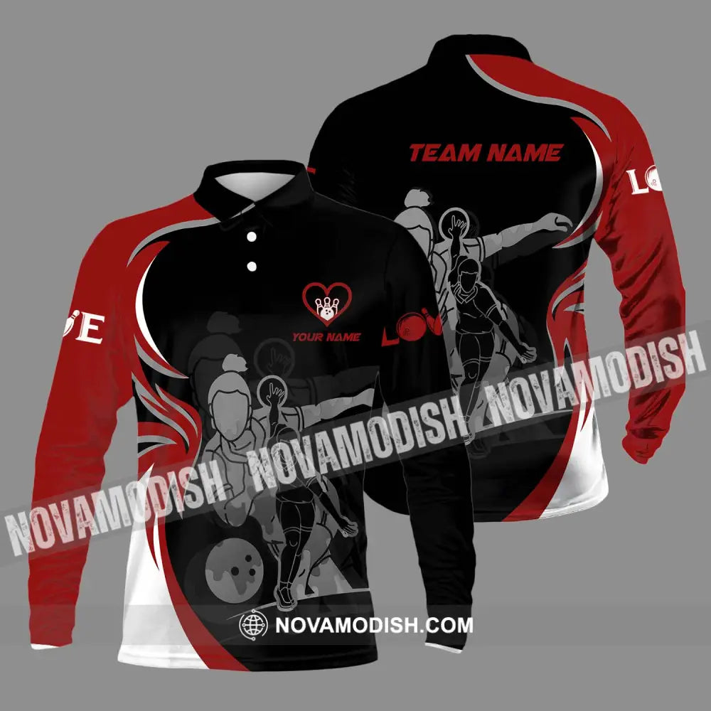 Unisex Shirt - Custom Name And Team Name Sport Shirt Bowling Player Long Sleeve Polo / S T-shirt