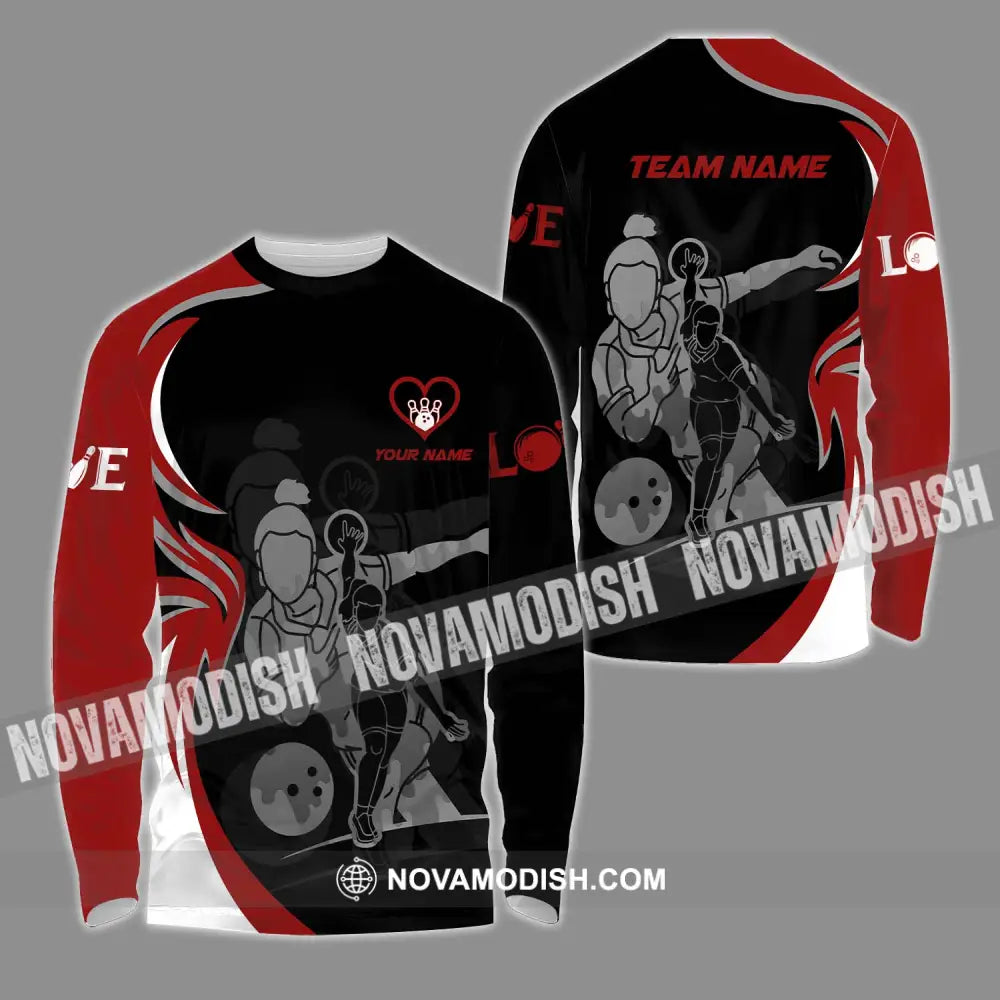 Unisex Shirt - Custom Name And Team Name Sport Shirt Bowling Player Long Sleeve Shirt / S T-shirt