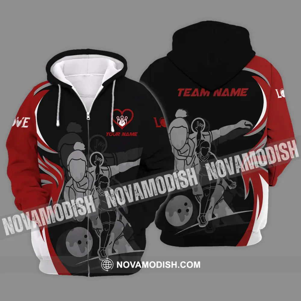 Unisex Shirt - Custom Name And Team Name Sport Shirt Bowling Player Zipper Hoodie / S T-shirt