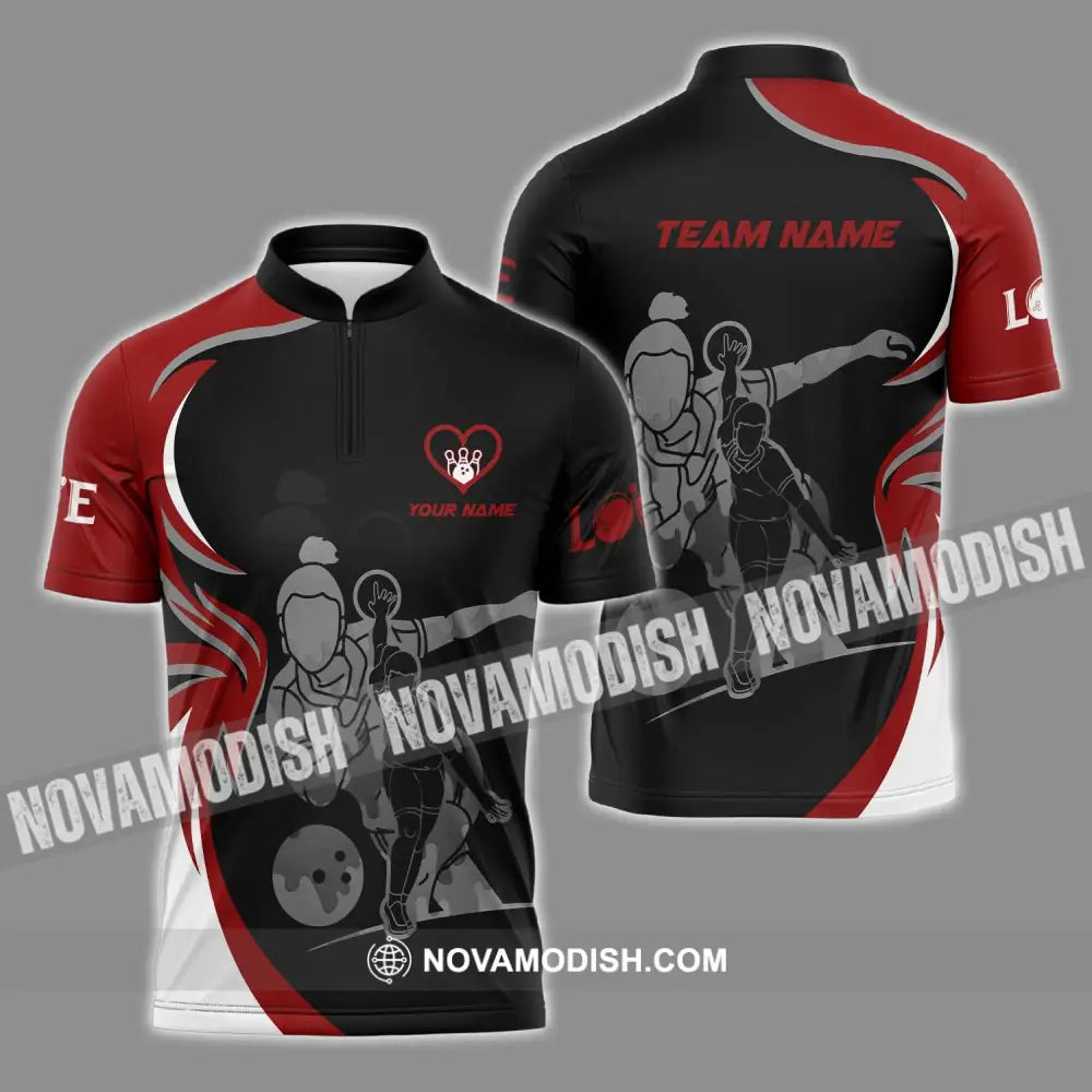 Unisex Shirt - Custom Name And Team Name Sport Shirt Bowling Player Zipper Polo Shirt / S T-shirt