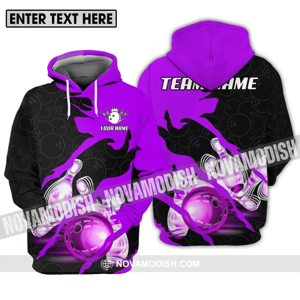 Unisex Shirt - Custom Name And Team Sport Bowling Shirt Purple Bowling Ball Hoodie / S T-shirt