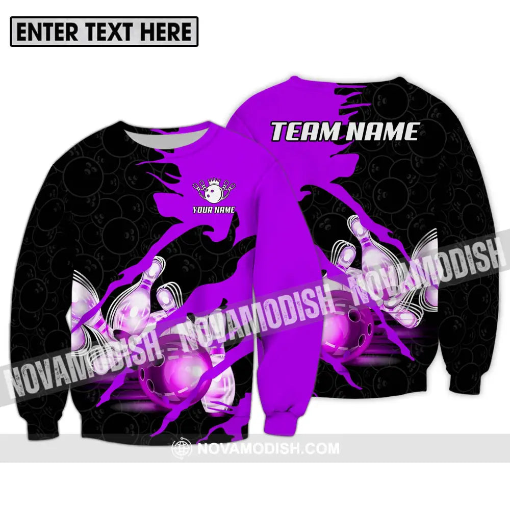 Unisex Shirt - Custom Name And Team Sport Bowling Shirt Purple Bowling Ball Long Sleeve / S T-shirt