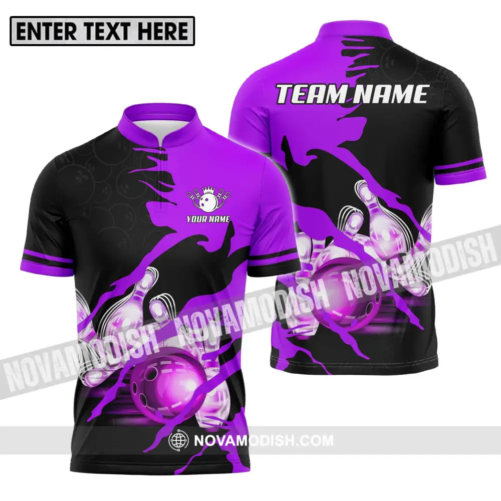 Unisex Shirt - Custom Name And Team Sport Bowling Shirt Purple Bowling Ball T-shirt