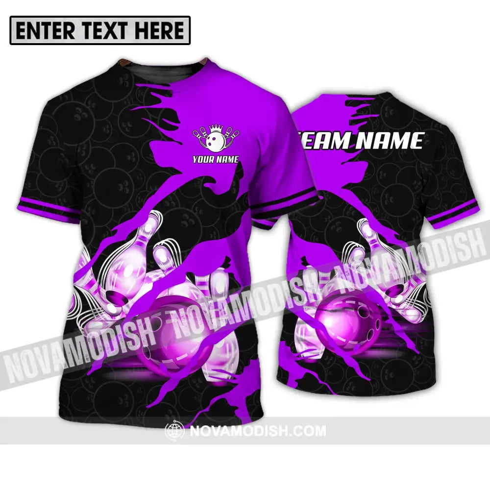Unisex Shirt - Custom Name And Team Sport Bowling Shirt Purple Bowling Ball T-Shirt / S T-shirt