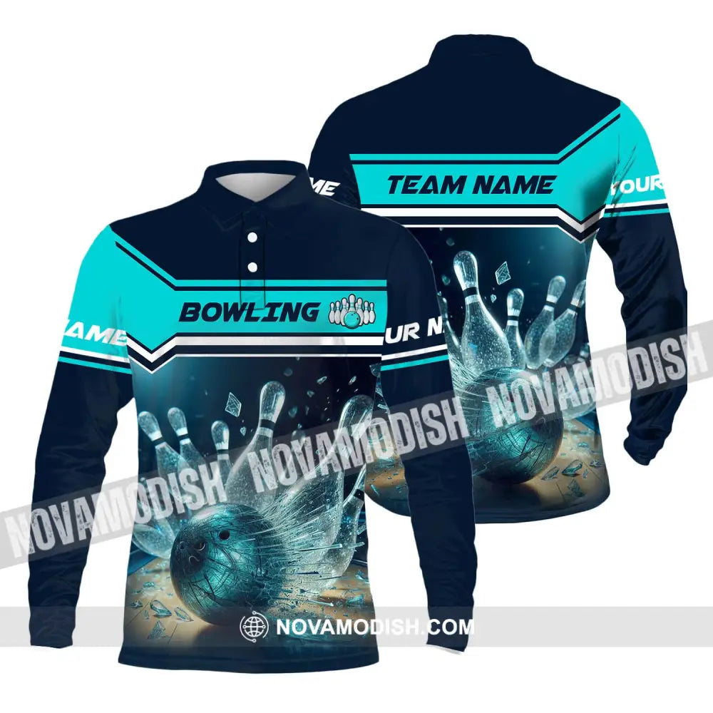 Unisex Shirt - Custom Name And Team Name Sport Shirt Crystal Bowling Long Sleeve Polo / S T-shirt