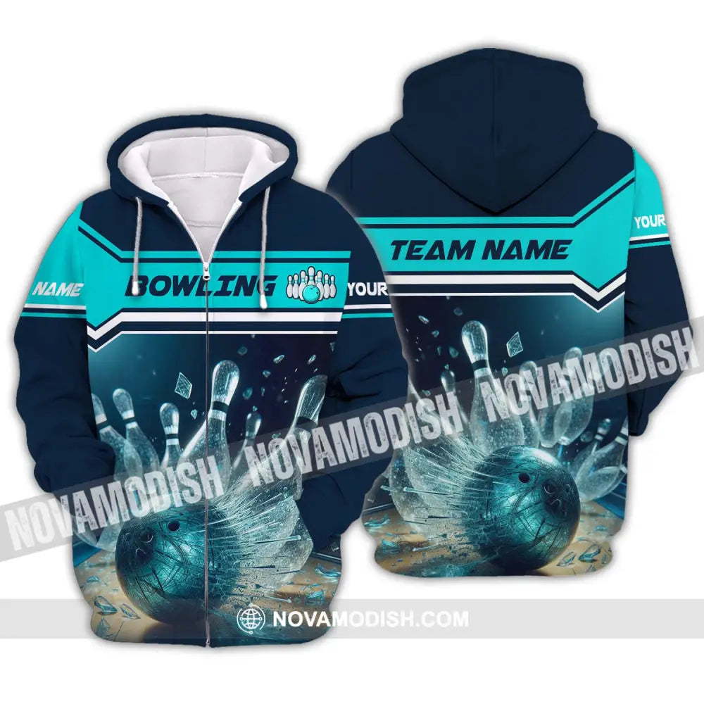 Unisex Shirt - Custom Name And Team Name Sport Shirt Crystal Bowling Zipper Hoodie / S T-shirt