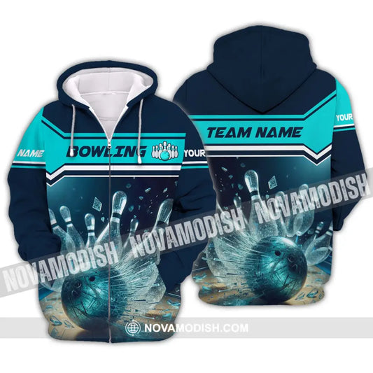 Unisex Shirt - Custom Name And Team Name Sport Shirt Crystal Bowling Zipper Hoodie / S T-shirt