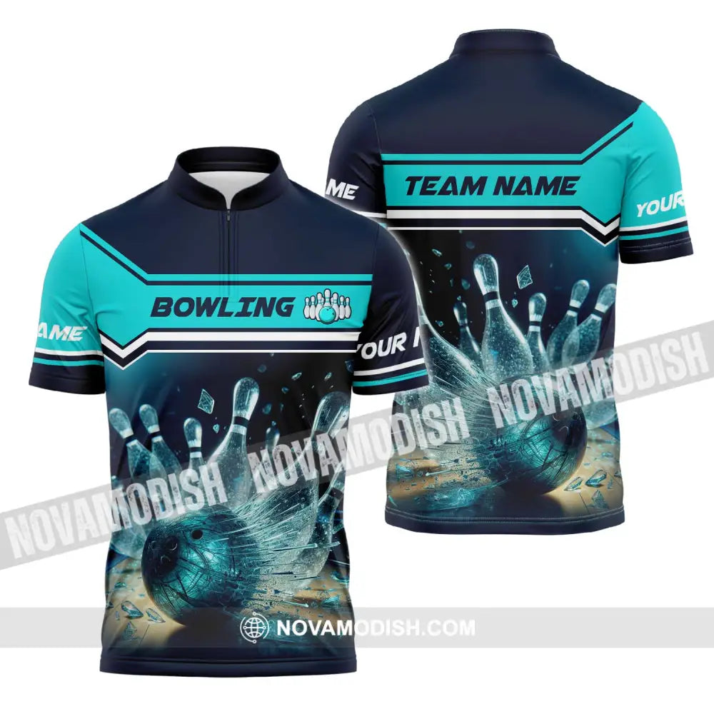 Unisex Shirt - Custom Name And Team Name Sport Shirt Crystal Bowling Zipper Polo Shirt / S T-shirt