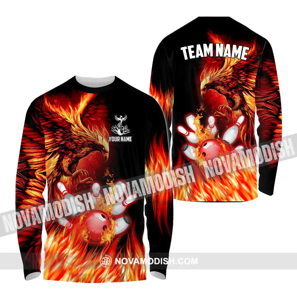 Unisex Shirt - Custom Name And Team Name Sport Shirt Fire Eagle Bowling Long Sleeve Shirt / S T-shirt
