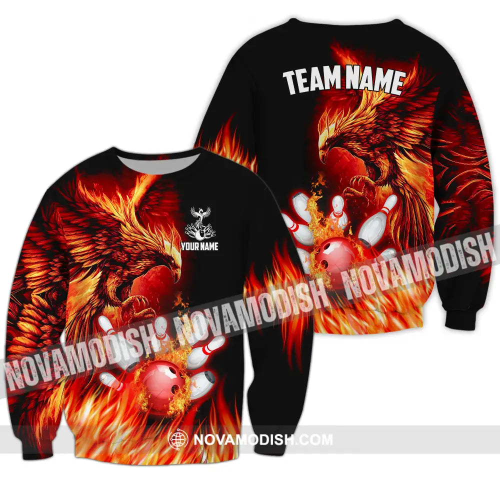 Unisex Shirt - Custom Name And Team Name Sport Shirt Fire Eagle Bowling Long Sleeve / S T-shirt