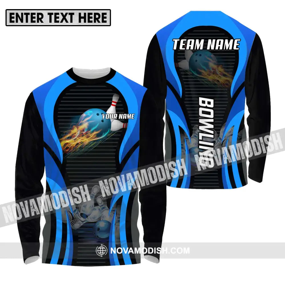 Unisex Shirt - Custom Name And Team Name Sport Shirt Fire Ice Bowling Ball Long Sleeve Shirt / S T-shirt