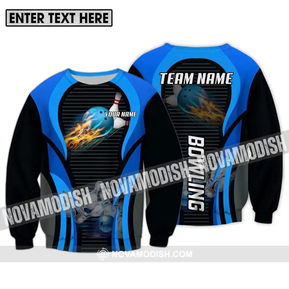 Unisex Shirt - Custom Name And Team Name Sport Shirt Fire Ice Bowling Ball Long Sleeve / S T-shirt