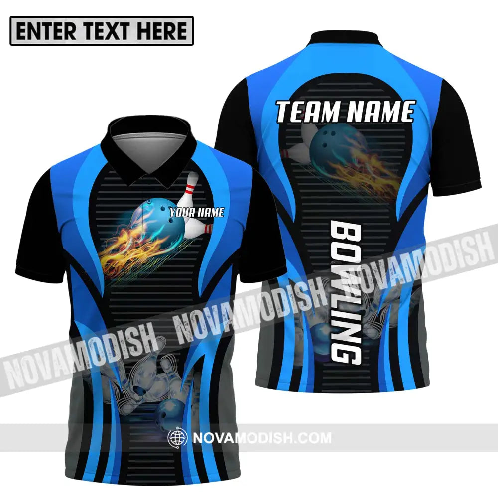 Unisex Shirt - Custom Name And Team Name Sport Shirt Fire Ice Bowling Ball Polo Shirt / S T-shirt