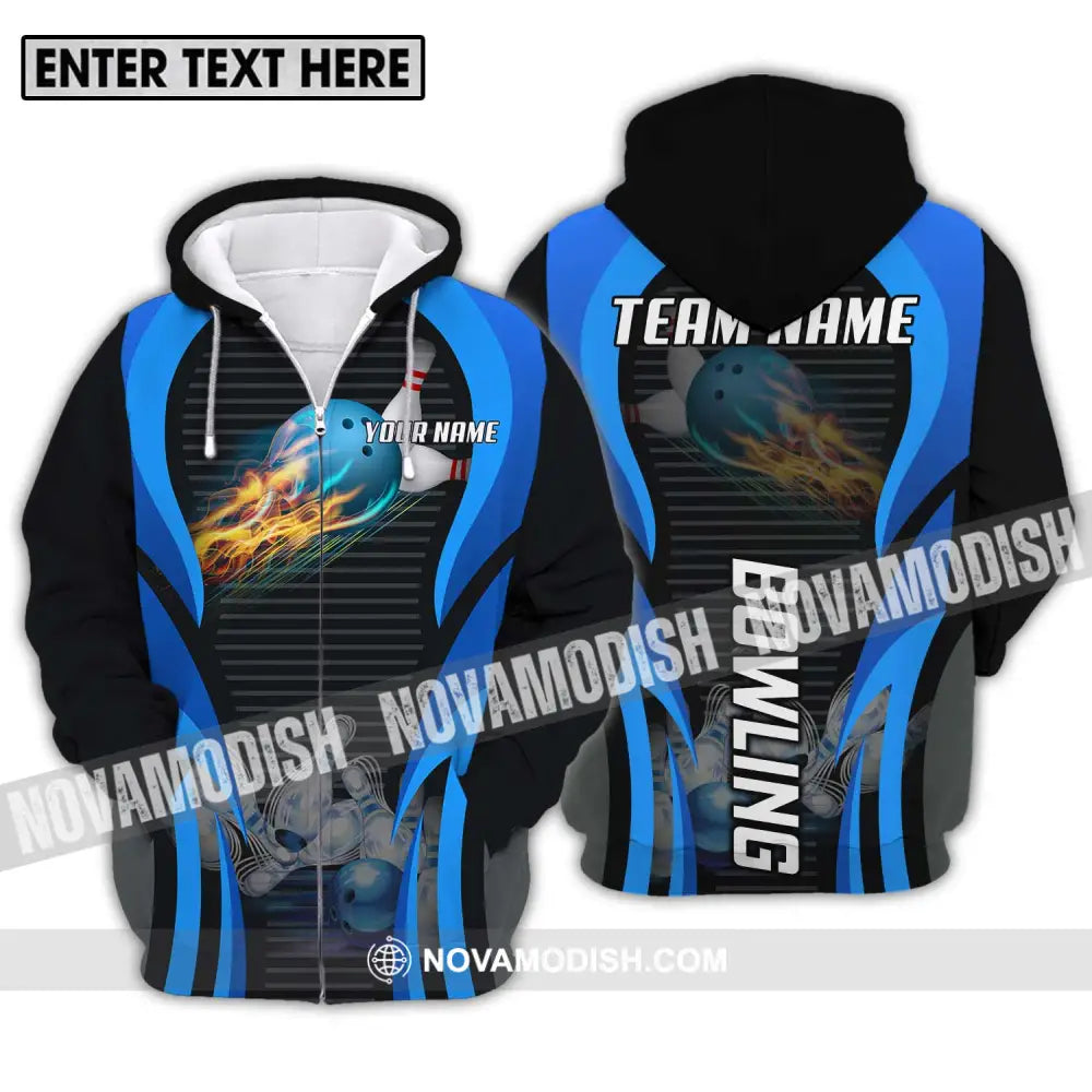 Unisex Shirt - Custom Name And Team Name Sport Shirt Fire Ice Bowling Ball Zipper Hoodie / S T-shirt