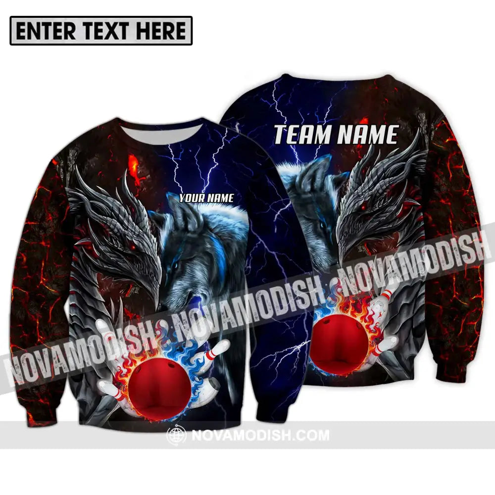 Unisex Shirt - Custom Name And Team Name Sport Shirt Fire Ice Bowling King Long Sleeve / S T-shirt