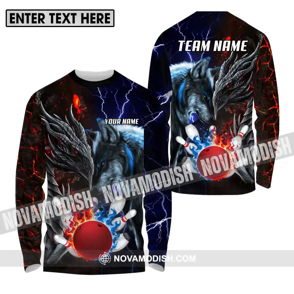 Unisex Shirt - Custom Name And Team Name Sport Shirt Fire Ice Bowling King Long Sleeve Shirt / S T-shirt
