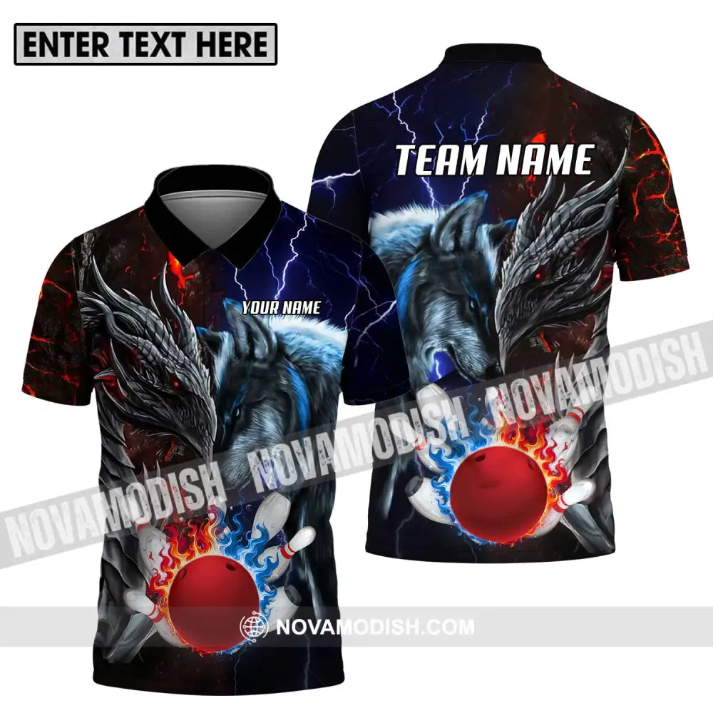 Unisex Shirt - Custom Name And Team Name Sport Shirt Fire Ice Bowling King Polo Shirt / S T-shirt