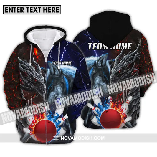 Unisex Shirt - Custom Name And Team Name Sport Shirt Fire Ice Bowling King Zipper Hoodie / S T-shirt