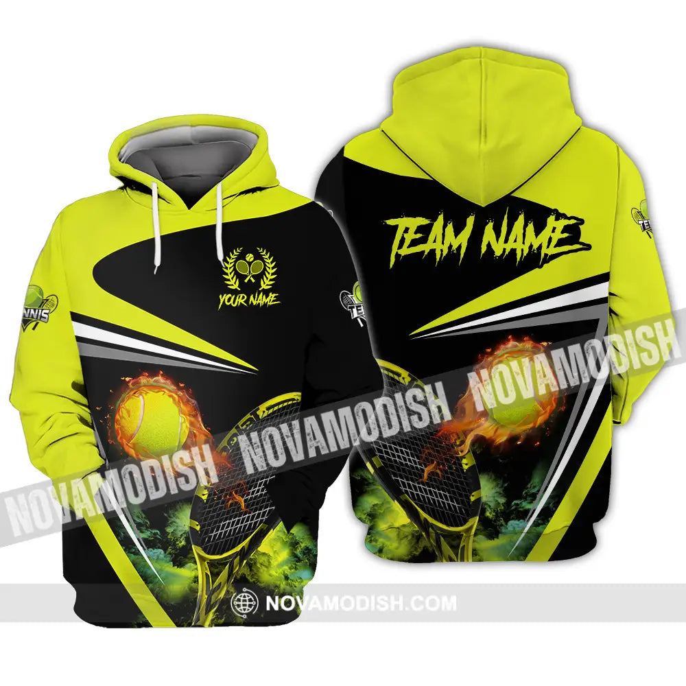 Unisex Shirt - Custom Name And Team Name Sport Shirt Fire Tennis Ball Hoodie / S T-shirt