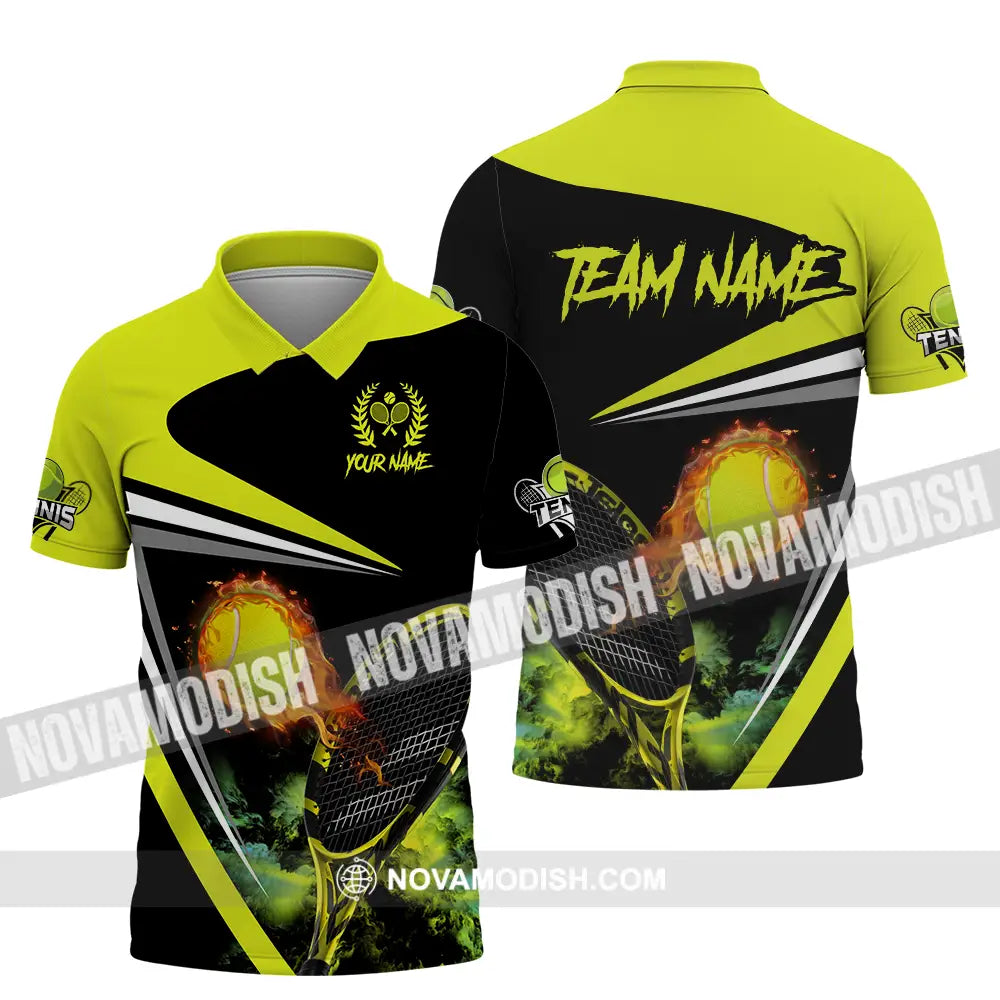 Unisex Shirt - Custom Name And Team Name Sport Shirt Fire Tennis Ball Polo Shirt / S T-shirt